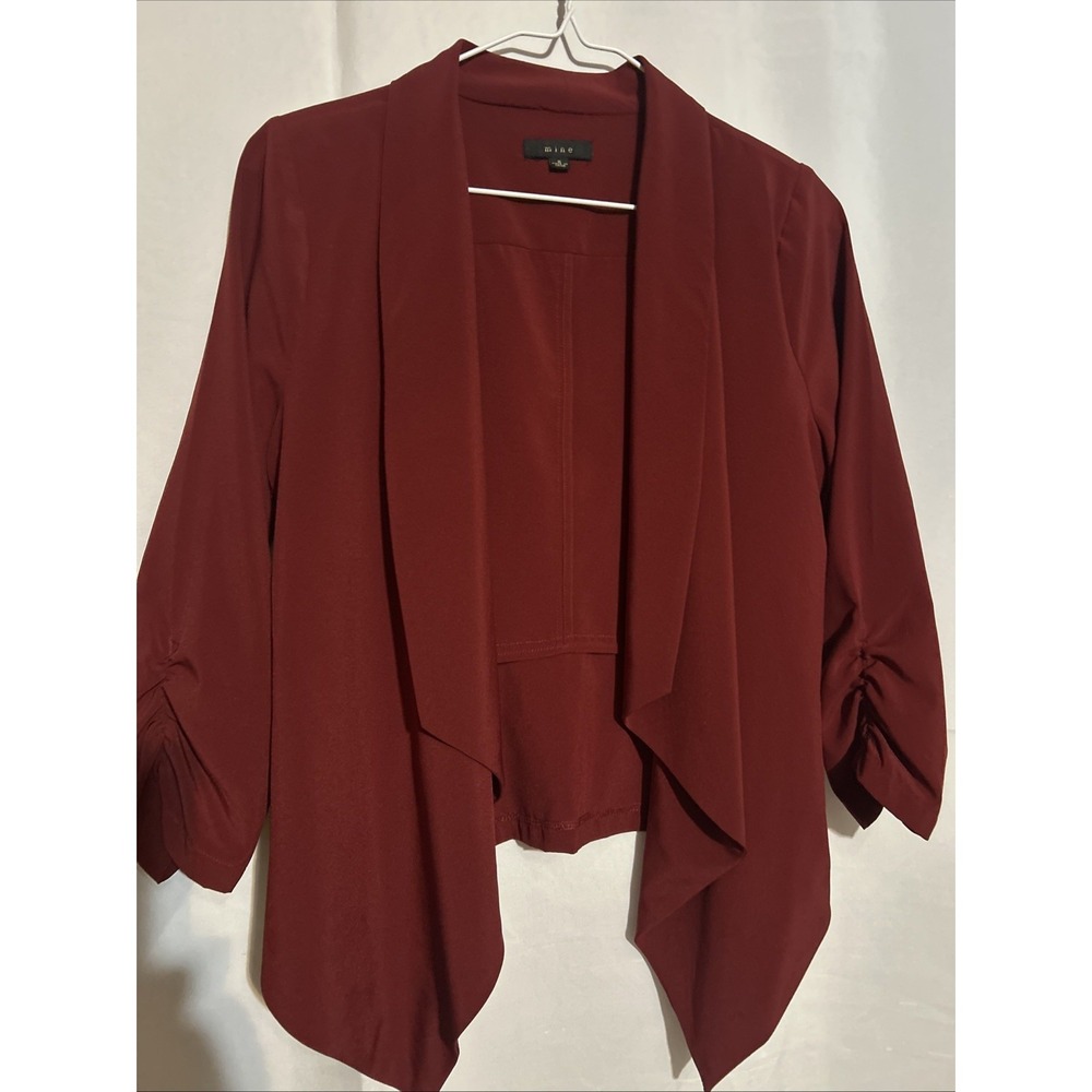 mine Open Front Draped Jacket Burgandy 3/4 Sleeve Women's Size S